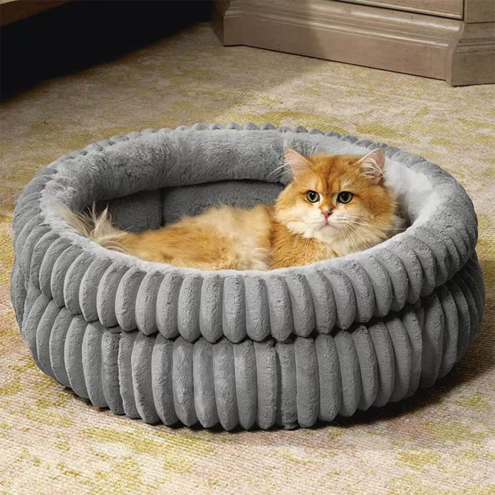 Letto per cani e gatti in pelliccia artificiale di coniglio, minimalista, rotondo, caldo, in velluto
