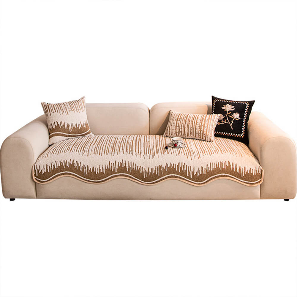 Copertura per divano in peluche con linee astratte moderne e bordi ondulati