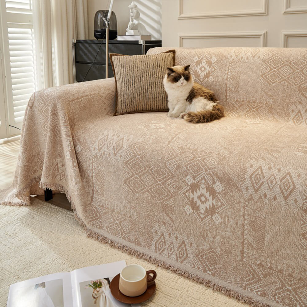 Copertura per divano reversibile in chenille con motivo marocchino, resistente ai graffi di gatto.