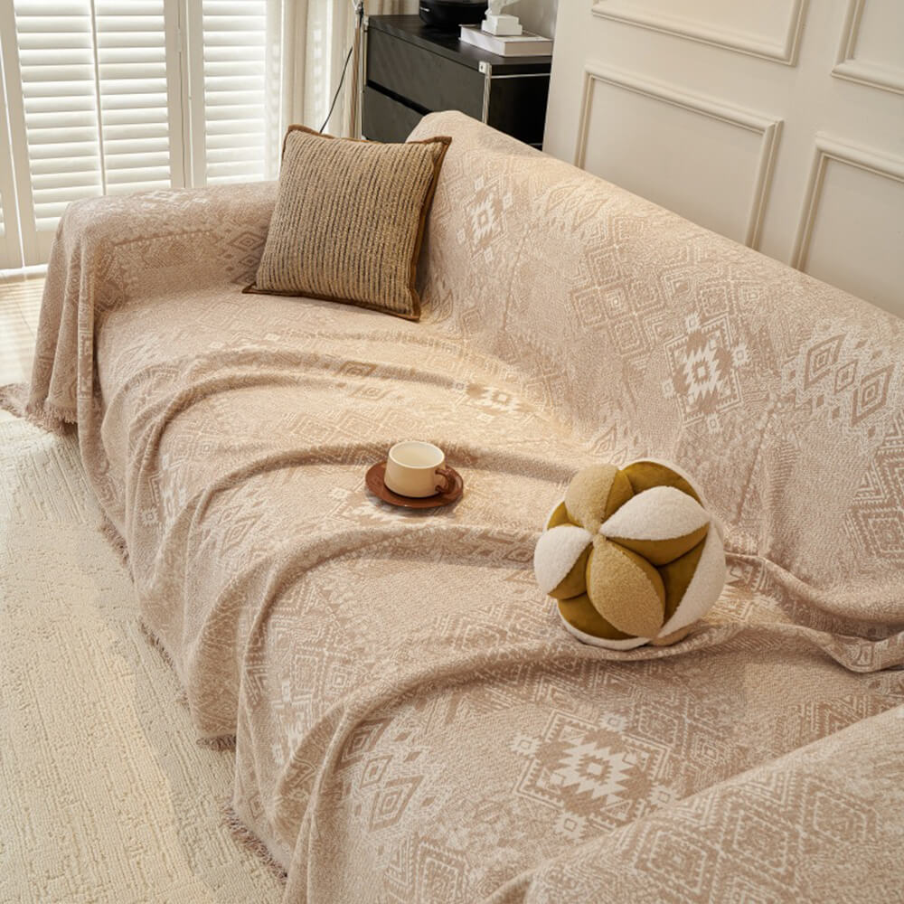 Copertura per divano reversibile in chenille con motivo marocchino, resistente ai graffi di gatto.