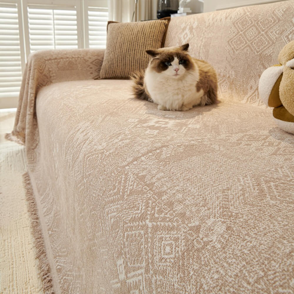 Copertura per divano reversibile in chenille con motivo marocchino, resistente ai graffi di gatto.