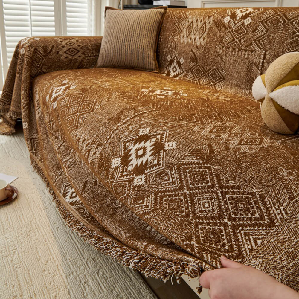 Copertura per divano reversibile in chenille con motivo marocchino, resistente ai graffi di gatto.