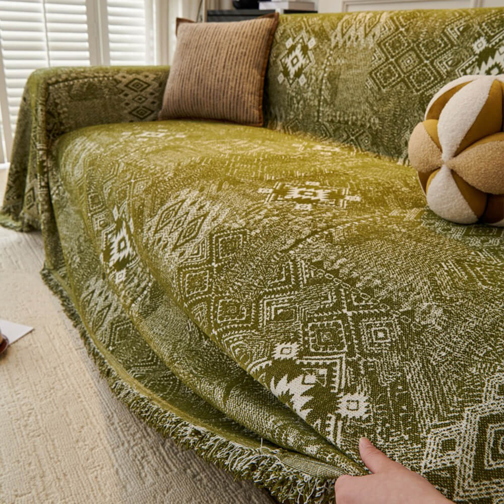 Copertura per divano reversibile in chenille con motivo marocchino, resistente ai graffi di gatto.