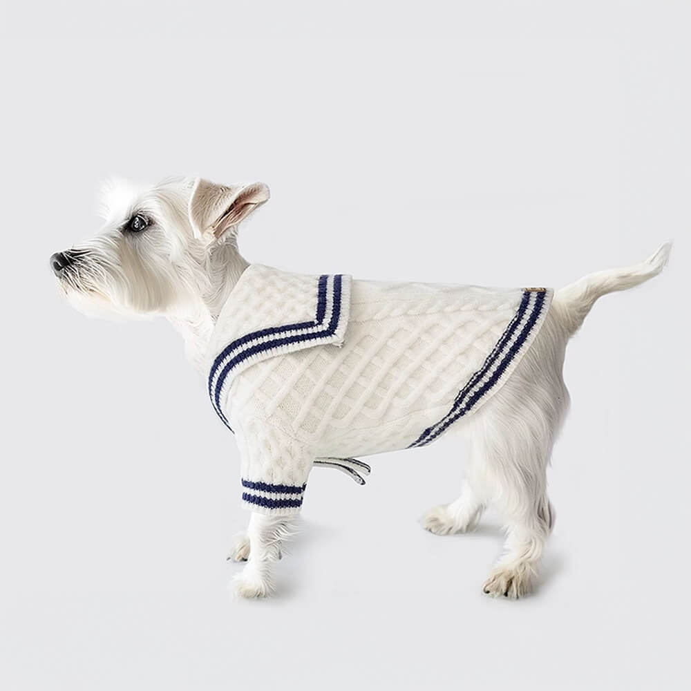 Maglione per cani lavorato a maglia stile polo a righe ispirato alla marina nautica