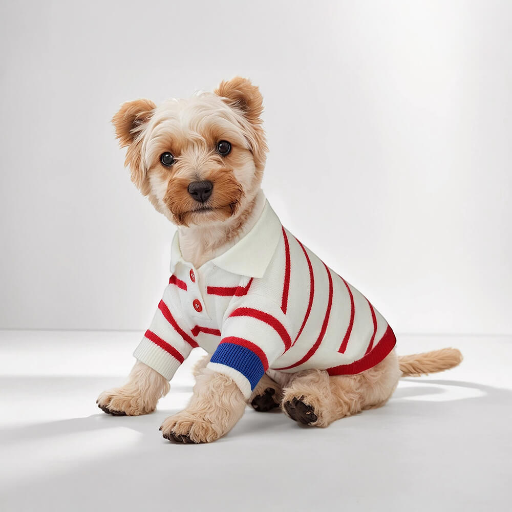 Maglione per cani lavorato a maglia stile polo a righe ispirato alla marina nautica