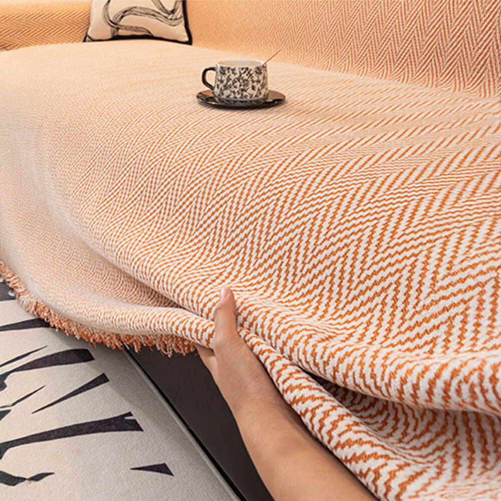 Copertura per divano a frange in chenille a spina di pesce premium a copertura totale