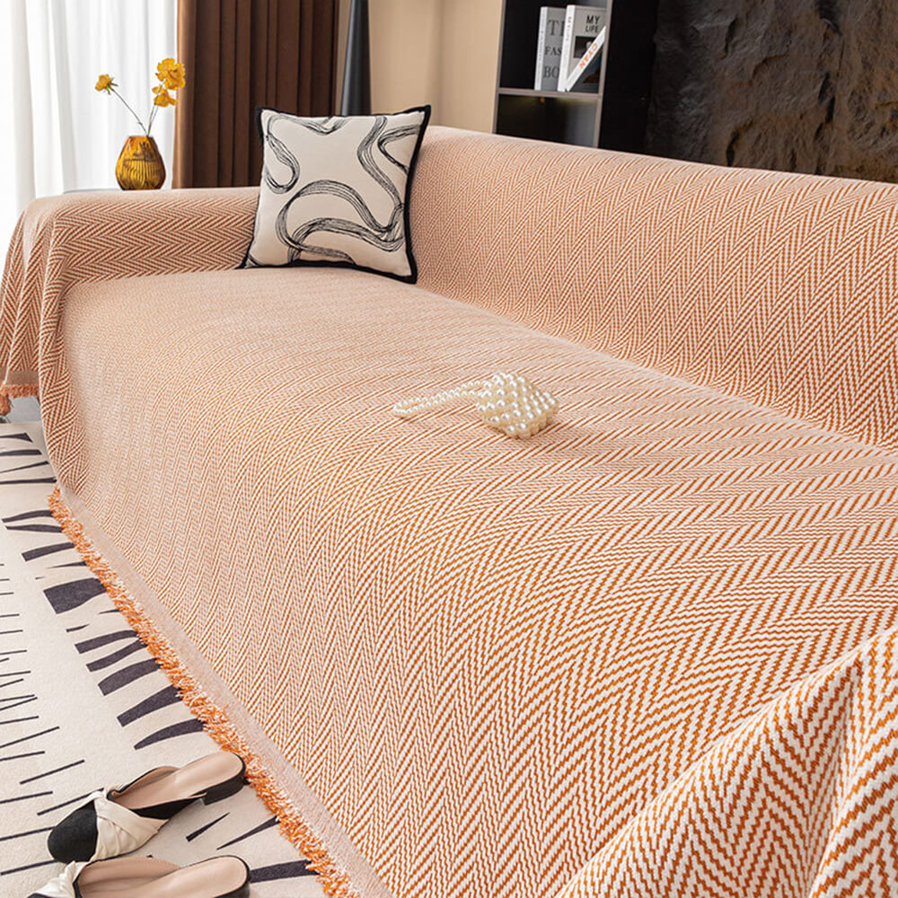 Copertura per divano a frange in chenille a spina di pesce premium a copertura totale