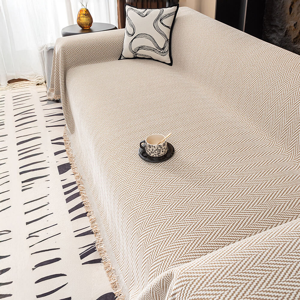 Copertura per divano a frange in chenille a spina di pesce premium a copertura totale