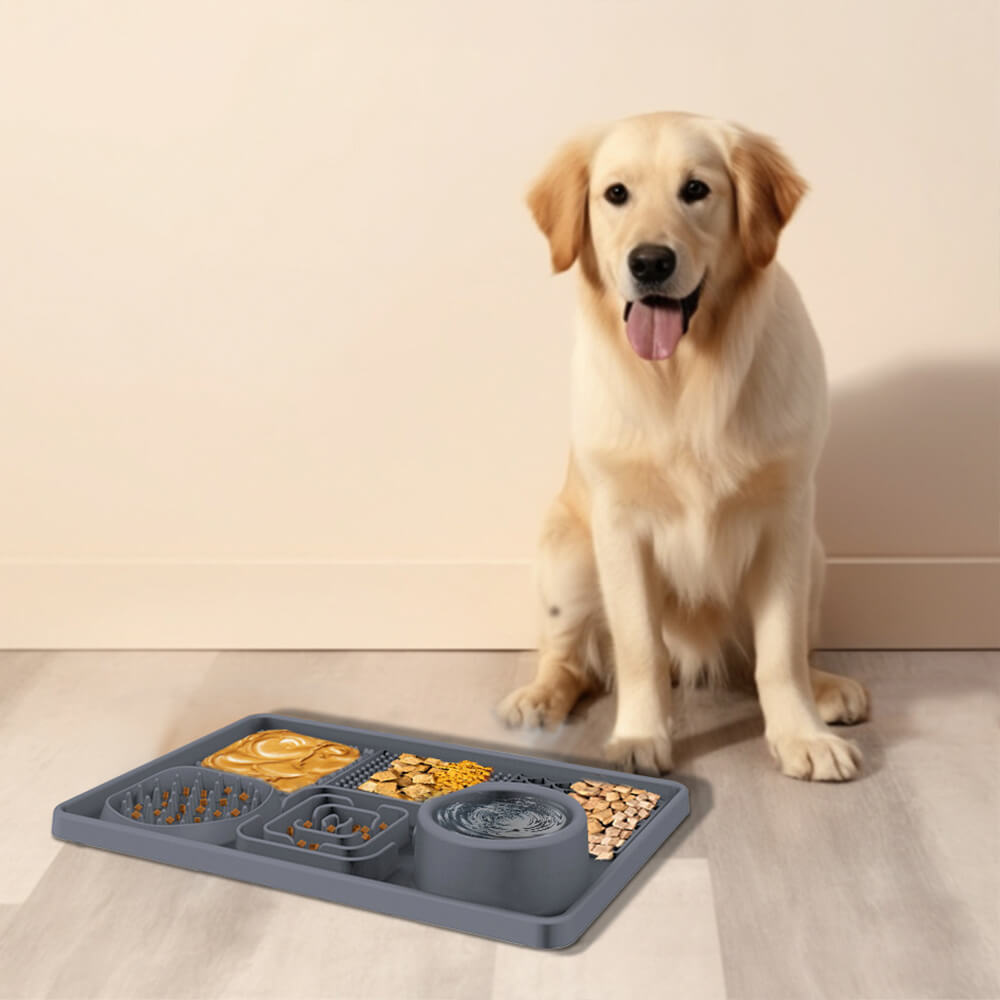 Tappetino in silicone rettangolare grande con ventosa per alimentazione lenta per cani