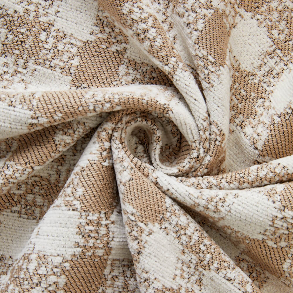 Copertura per divano in chenille con motivo retro a quadretti, con frange decorative.