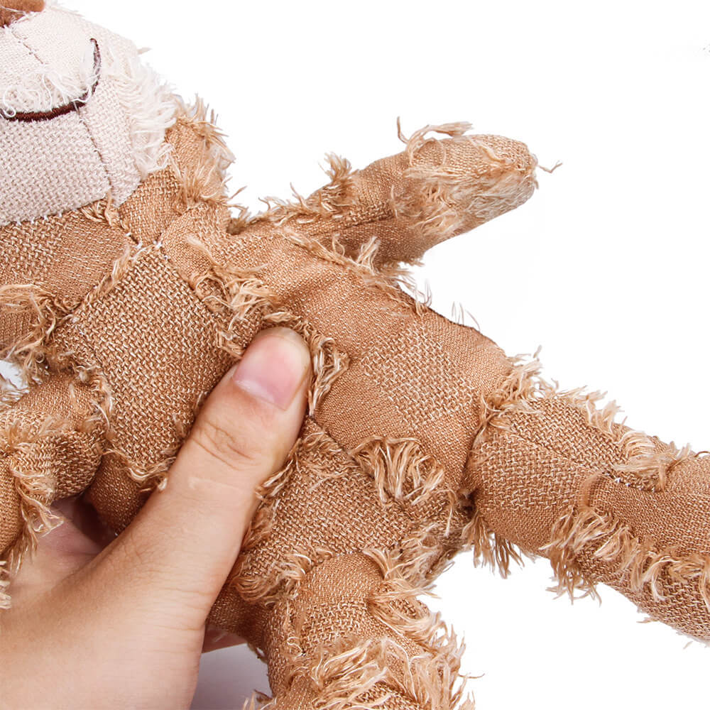 Giocattolo per cani in denim rustico, morbido, resistente, masticabile e con squittio a forma di orso.