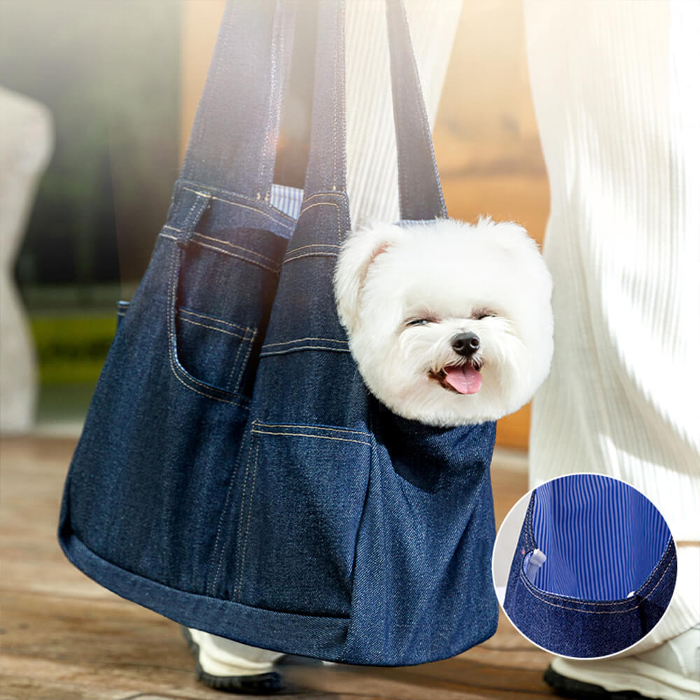 Borsa di sicurezza per cani e gatti con tasche spaziose e resistenti in denim