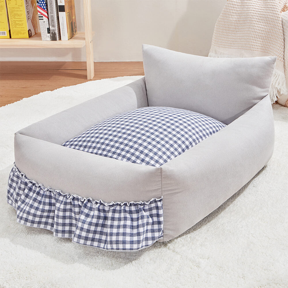 Divano letto per cani e gatti con schienale migliorato, stiloso e con rouches, lavabile.