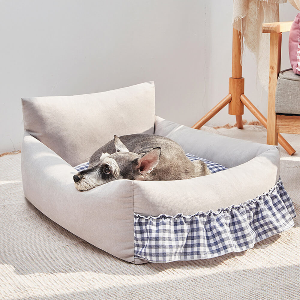 Divano letto per cani e gatti con schienale migliorato, stiloso e con rouches, lavabile.