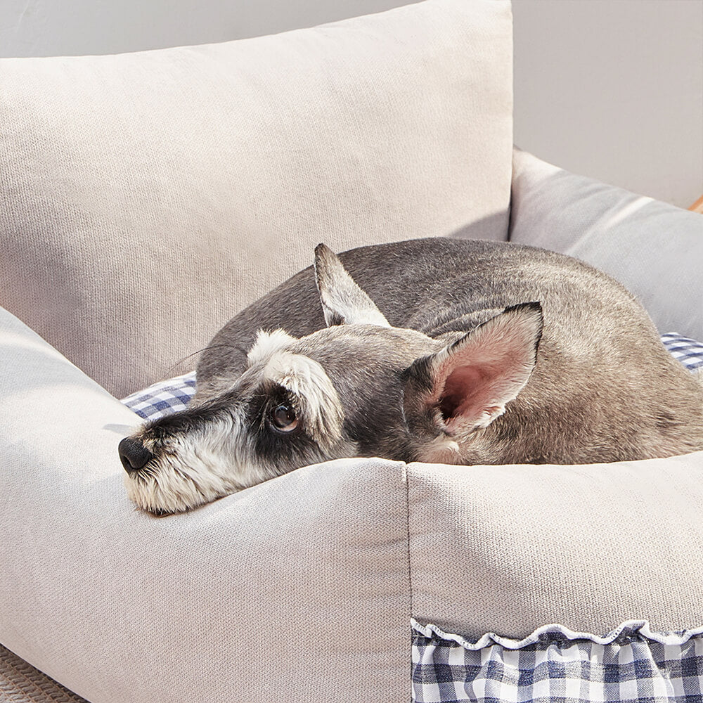 Divano letto per cani e gatti con schienale migliorato, stiloso e con rouches, lavabile.