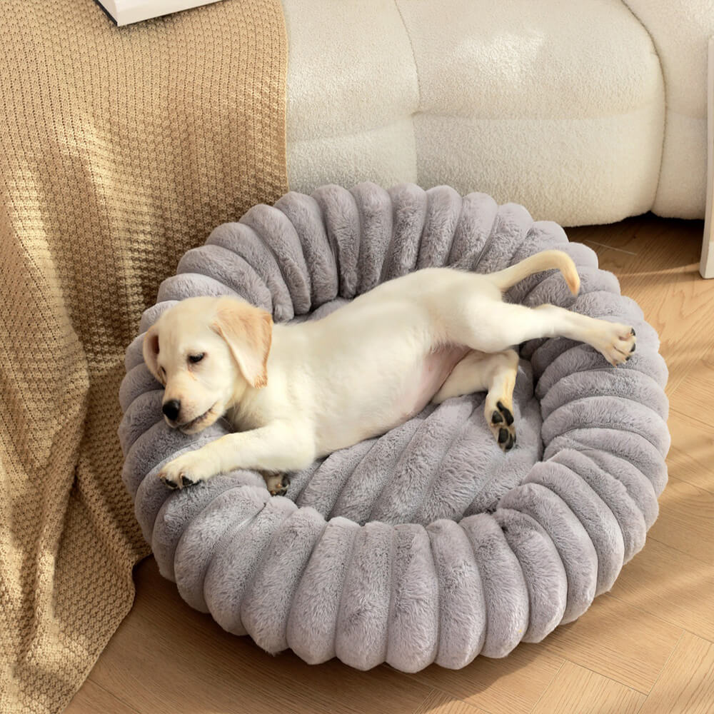 Letto per cani e gatti a forma di ciambella ultra-morbido in peluche.