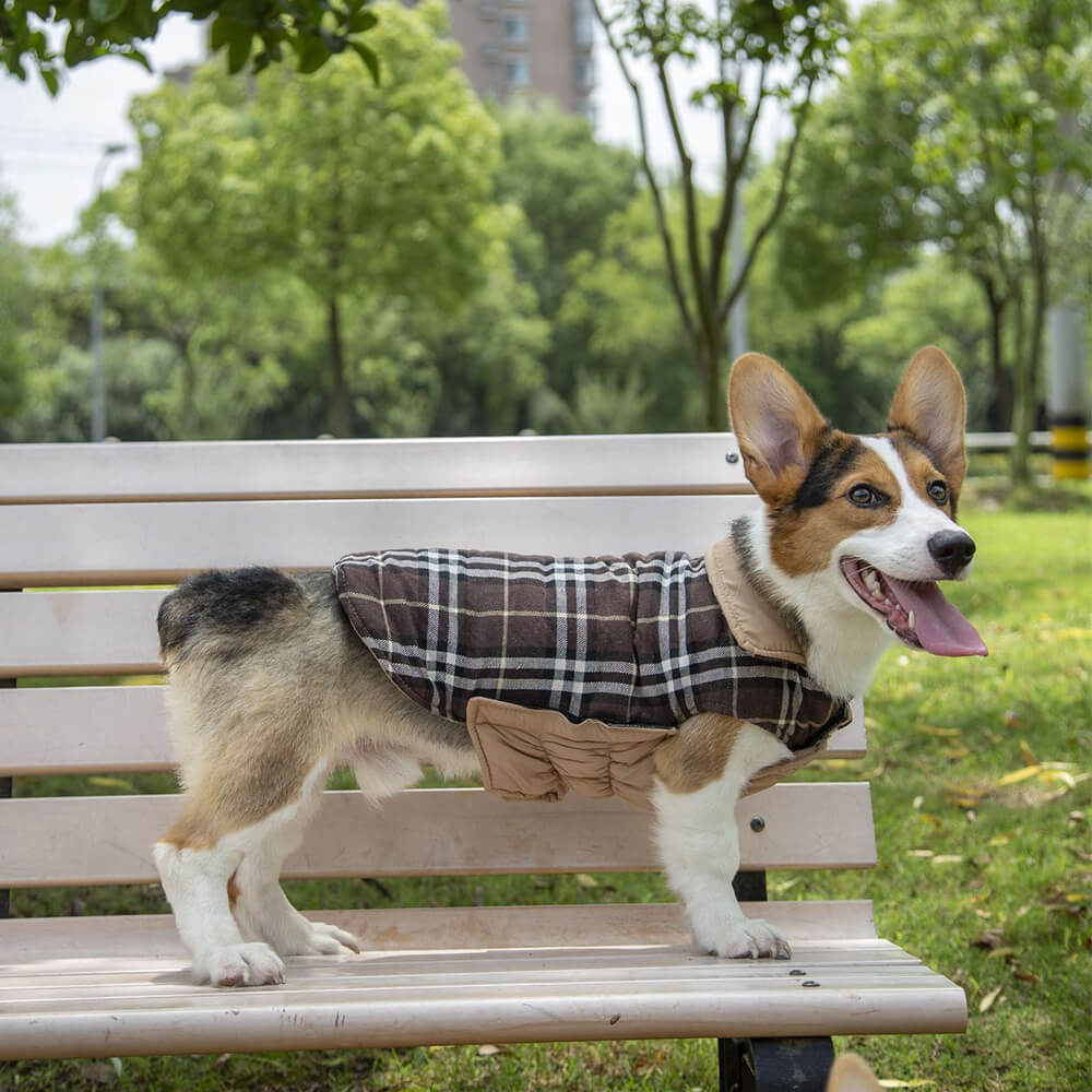 Veste pour chien à col roulé à carreaux ultra-chaud avec velcro doux pour la peau