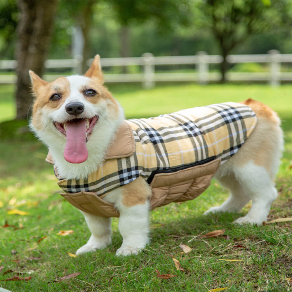 Veste pour chien à col roulé à carreaux ultra-chaud avec velcro doux pour la peau