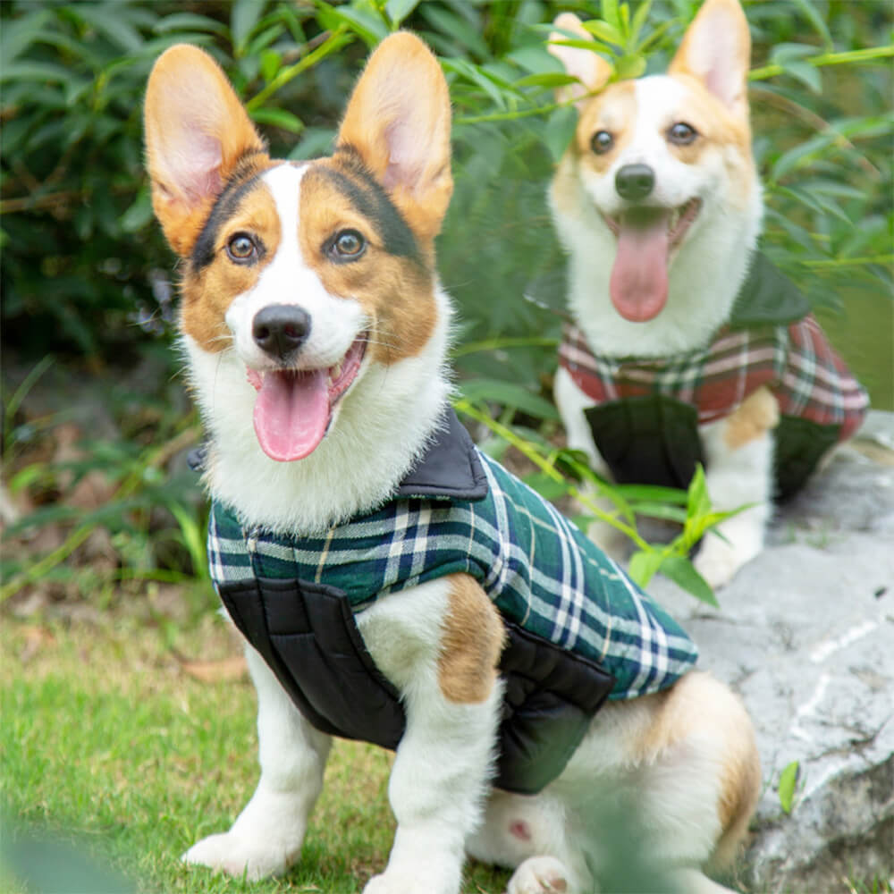 Veste pour chien à col roulé à carreaux ultra-chaud avec velcro doux pour la peau