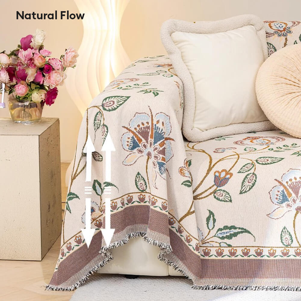 Copertura per divano in chenille jacquard floreale botanico vintage