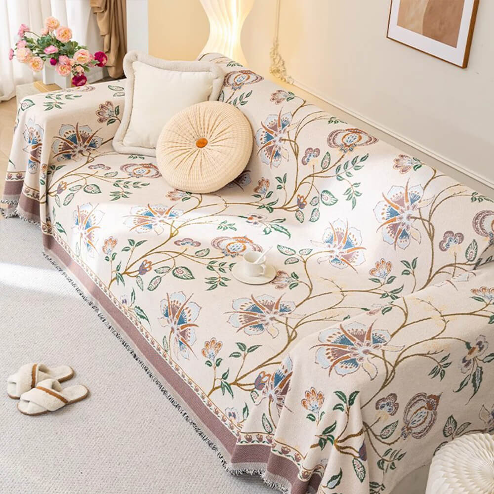 Copertura per divano in chenille jacquard floreale botanico vintage