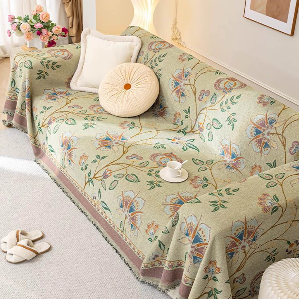 Copertura per divano in chenille jacquard floreale botanico vintage