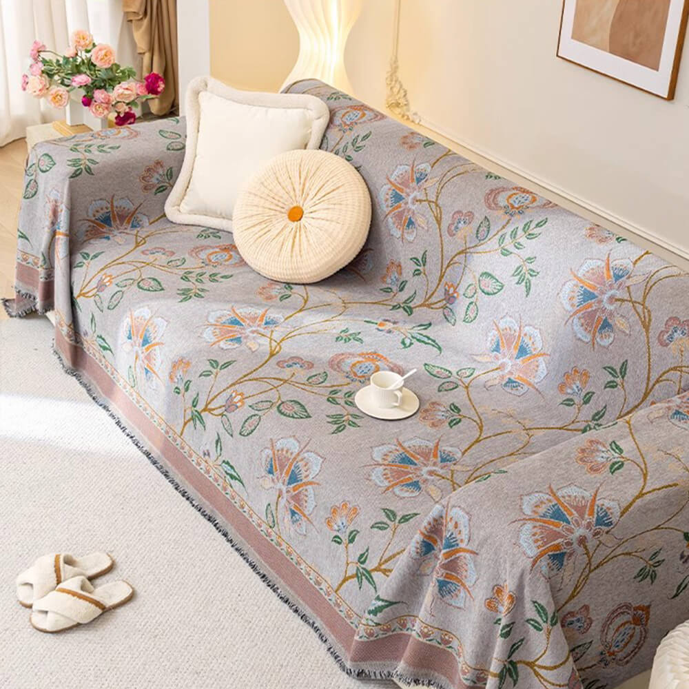 Copertura per divano in chenille jacquard floreale botanico vintage