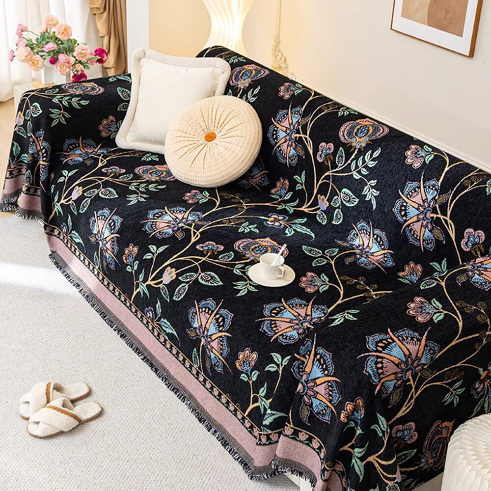 Copertura per divano in chenille jacquard floreale botanico vintage