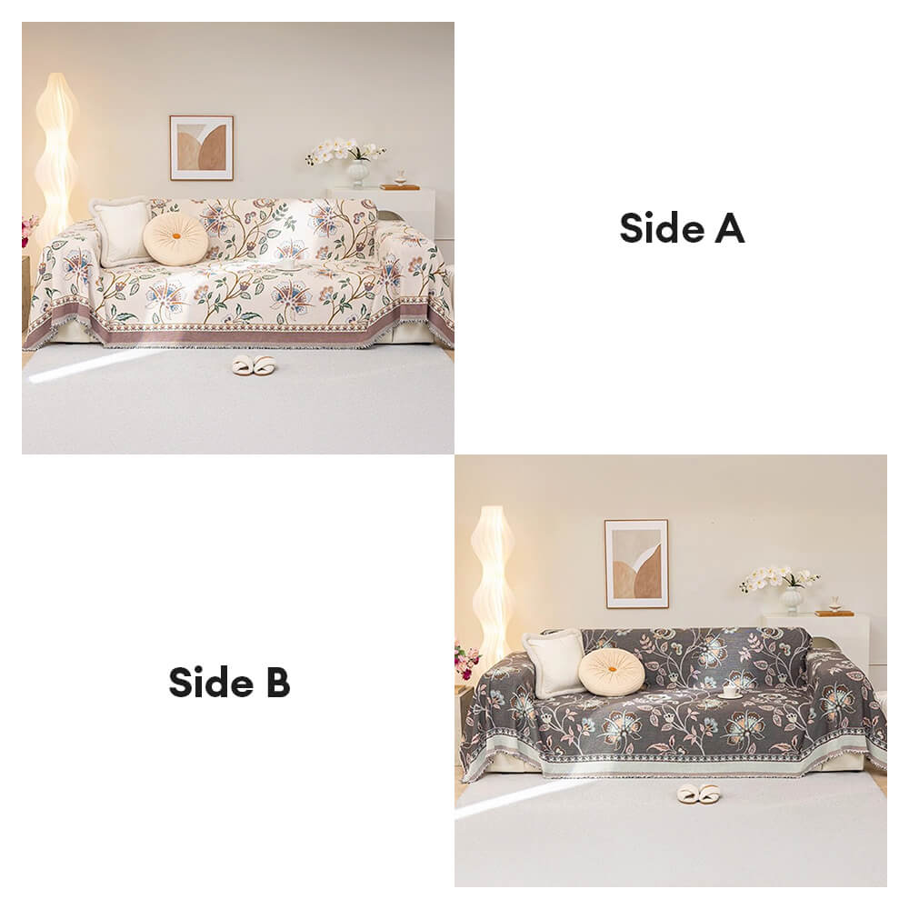 Copertura per divano in chenille jacquard floreale botanico vintage