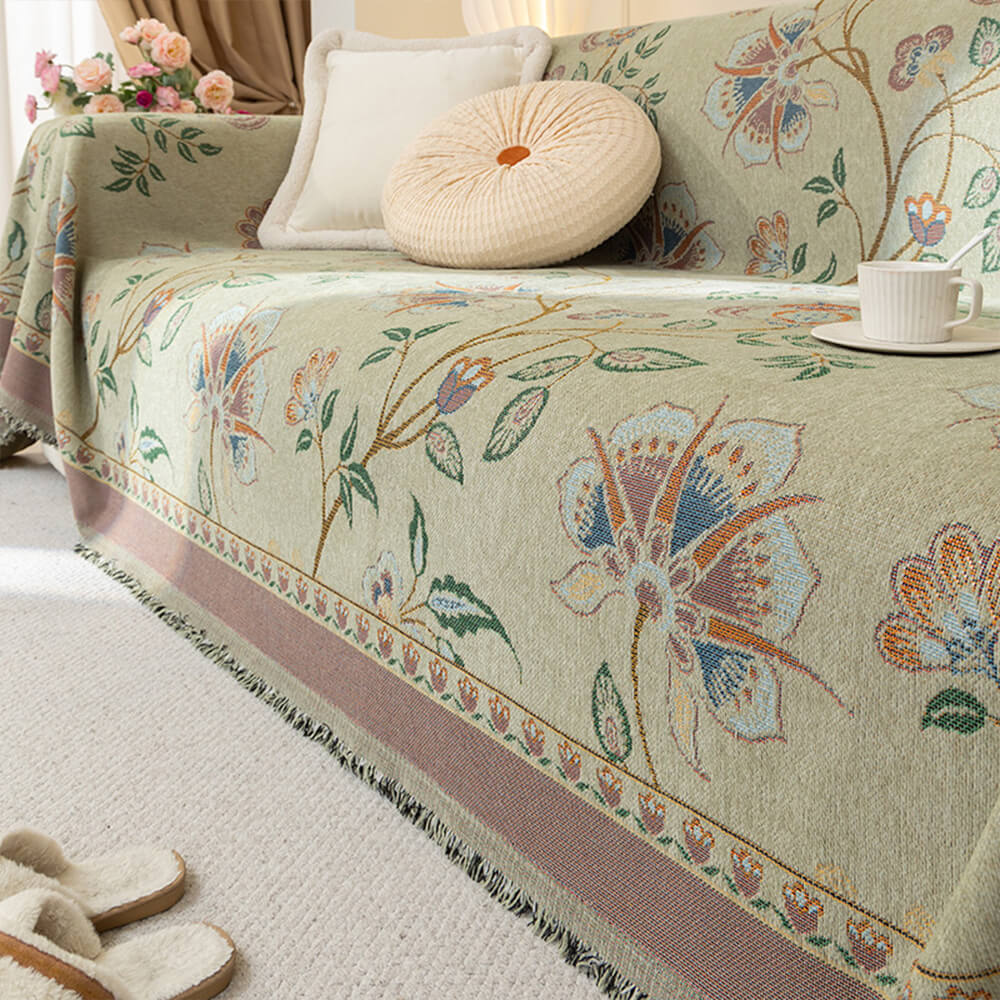 Copertura per divano in chenille jacquard floreale botanico vintage