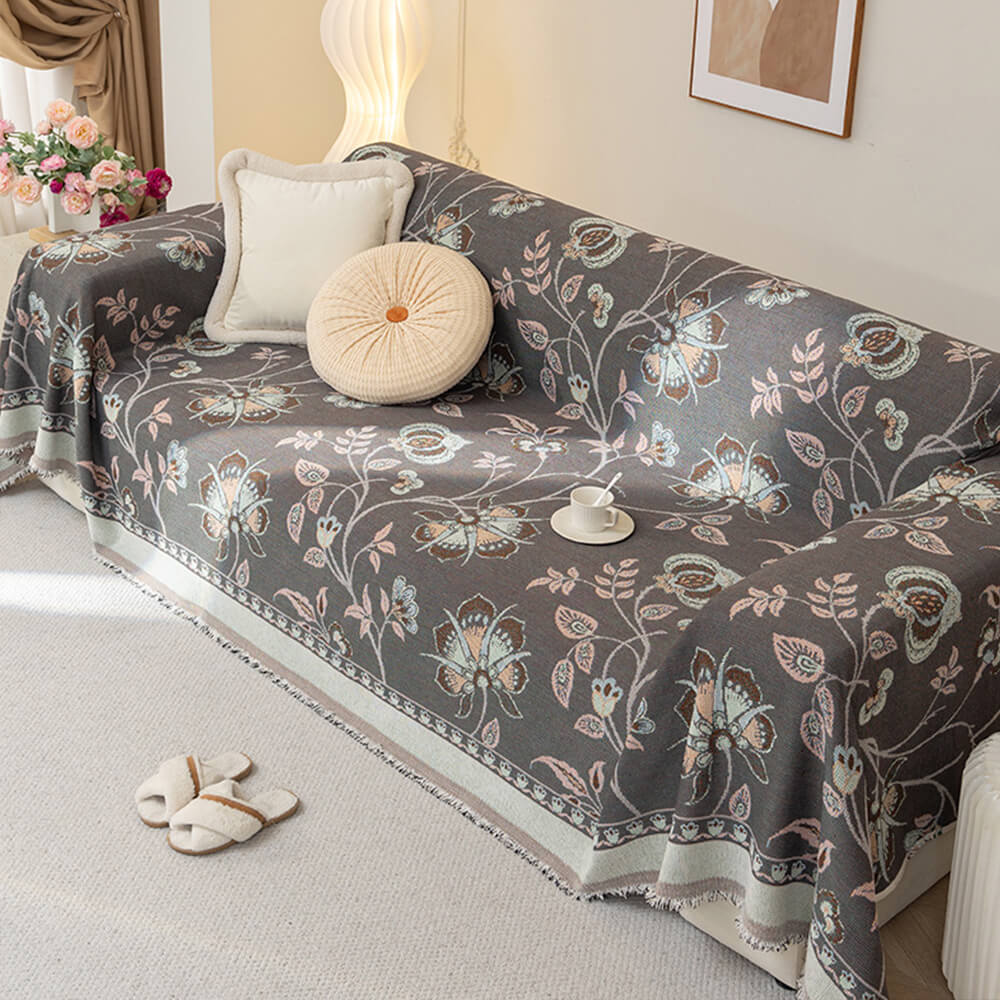 Copertura per divano in chenille jacquard floreale botanico vintage