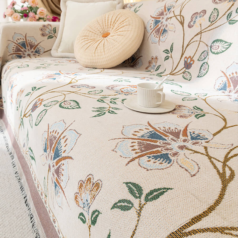 Copertura per divano in chenille jacquard floreale botanico vintage