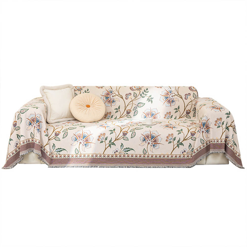 Copertura per divano in chenille jacquard floreale botanico vintage
