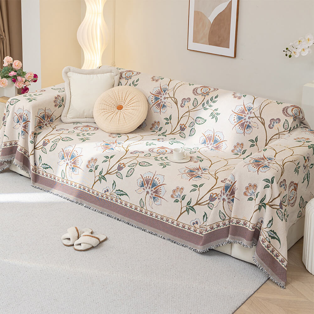 Copertura per divano in chenille jacquard floreale botanico vintage