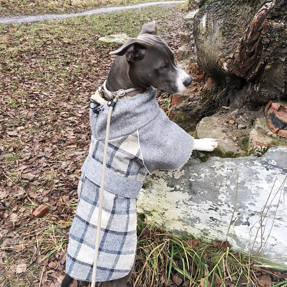 Giacca per cani a collo alto regolabile in caldo pile scozzese