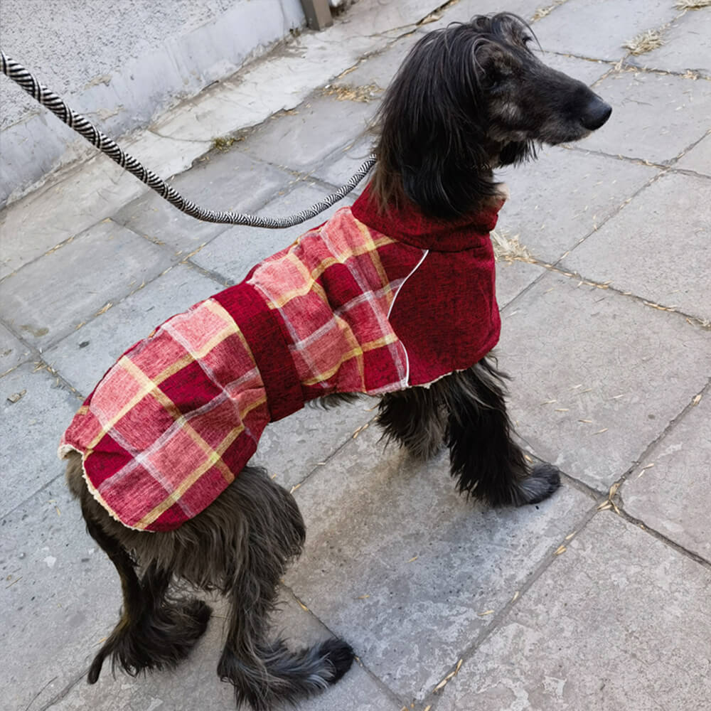 Giacca per cani a collo alto regolabile in caldo pile scozzese