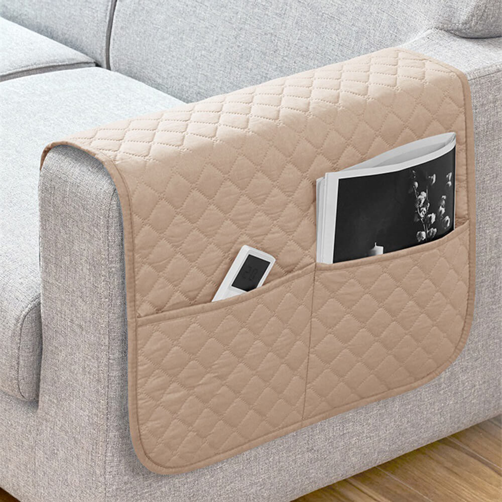 Copertura impermeabile trapuntata per braccioli di divano con tasche
