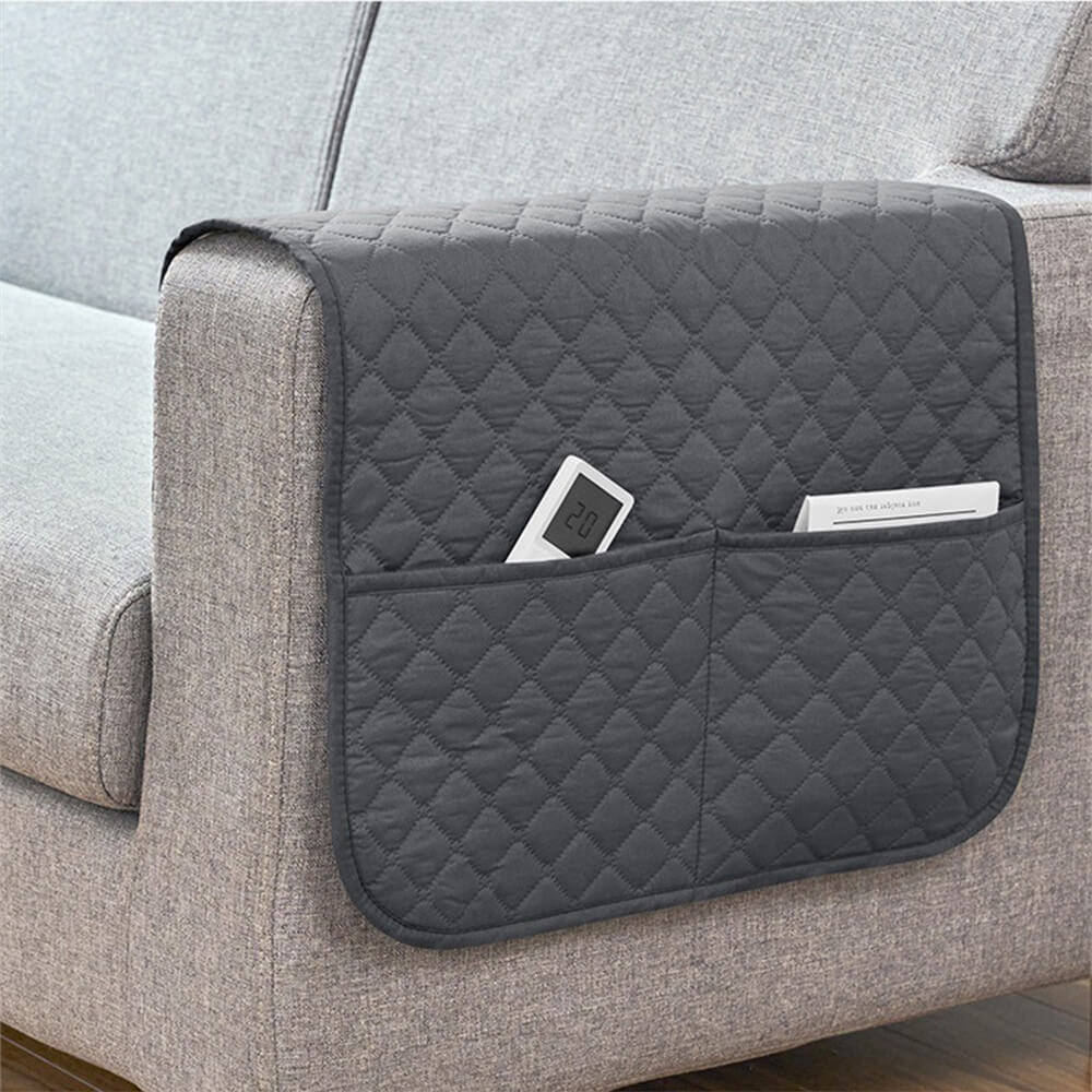 Copertura impermeabile trapuntata per braccioli di divano con tasche