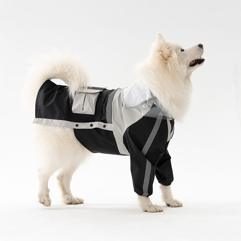 Imperméable réfléchissant imperméable à capuche pour chien, ajustement réglable, bord Transparent