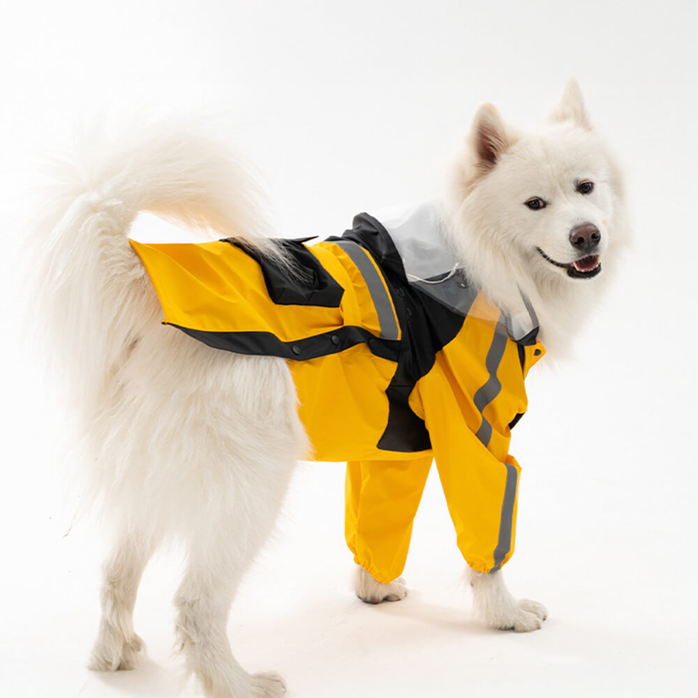 Imperméable réfléchissant imperméable à capuche pour chien, ajustement réglable, bord Transparent