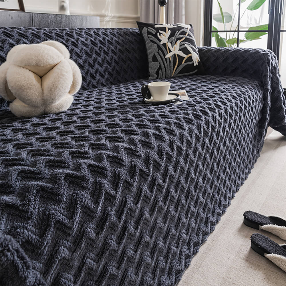 Wave Checkered Velvet Multi-Color Multifunctional Couch Cover