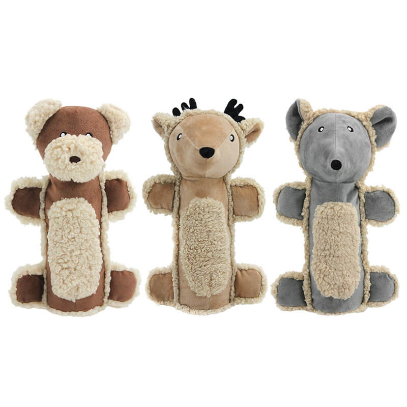 Giocattolo per cani interattivo in morbido peluche a forma di topo orso, durevole e squeaky.