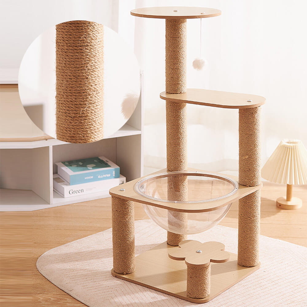 Albero per gatti a cinque livelli con capsula spaziale e pali graffianti resistenti all'usura