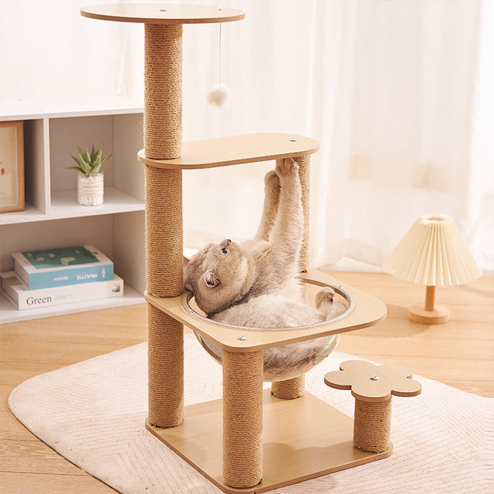 Albero per gatti a cinque livelli con capsula spaziale e pali graffianti resistenti all'usura