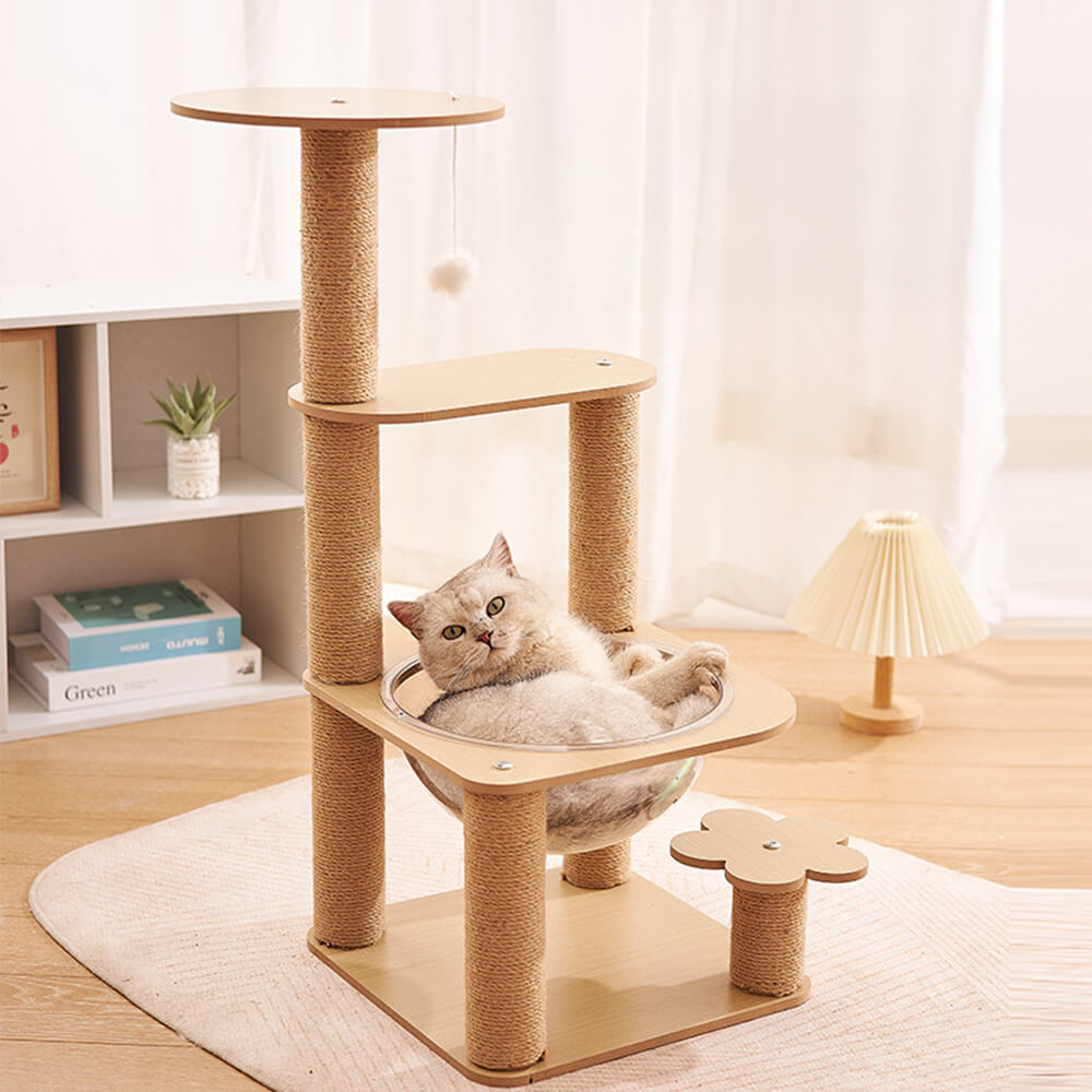 Albero per gatti a cinque livelli con capsula spaziale e pali graffianti resistenti all'usura