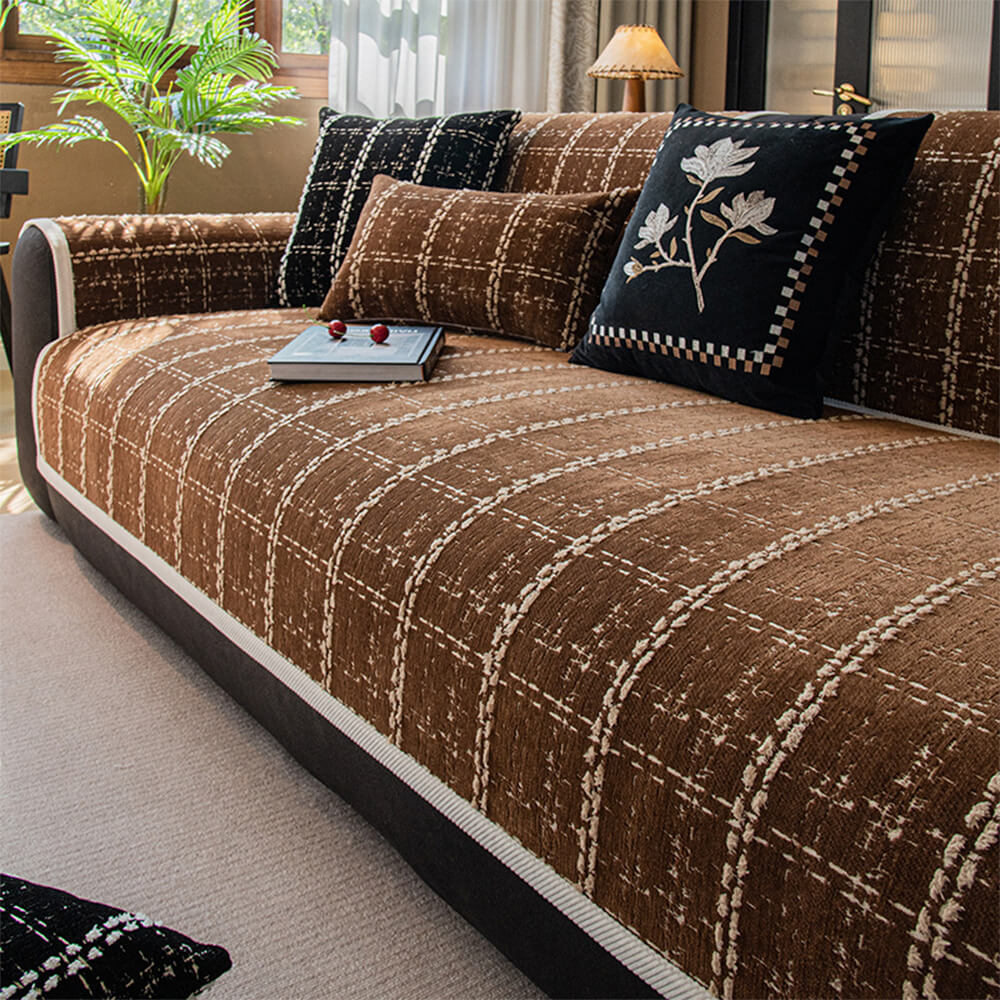 Copertura per divano all-season in jacquard chenille a quadri elegante