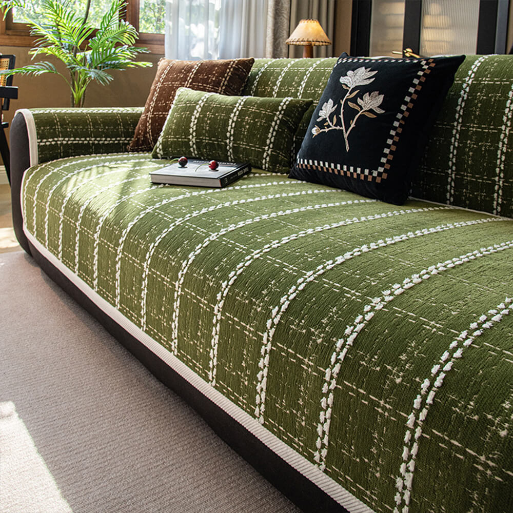 Copertura per divano all-season in jacquard chenille a quadri elegante