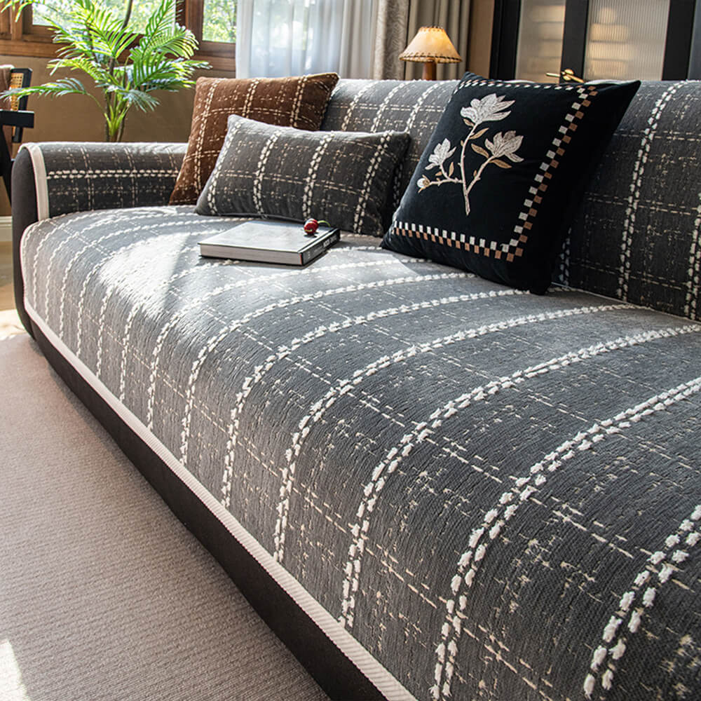 Copertura per divano all-season in jacquard chenille a quadri elegante