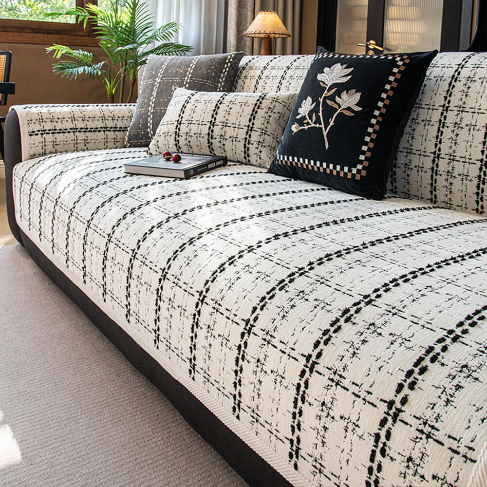 Copertura per divano all-season in jacquard chenille a quadri elegante