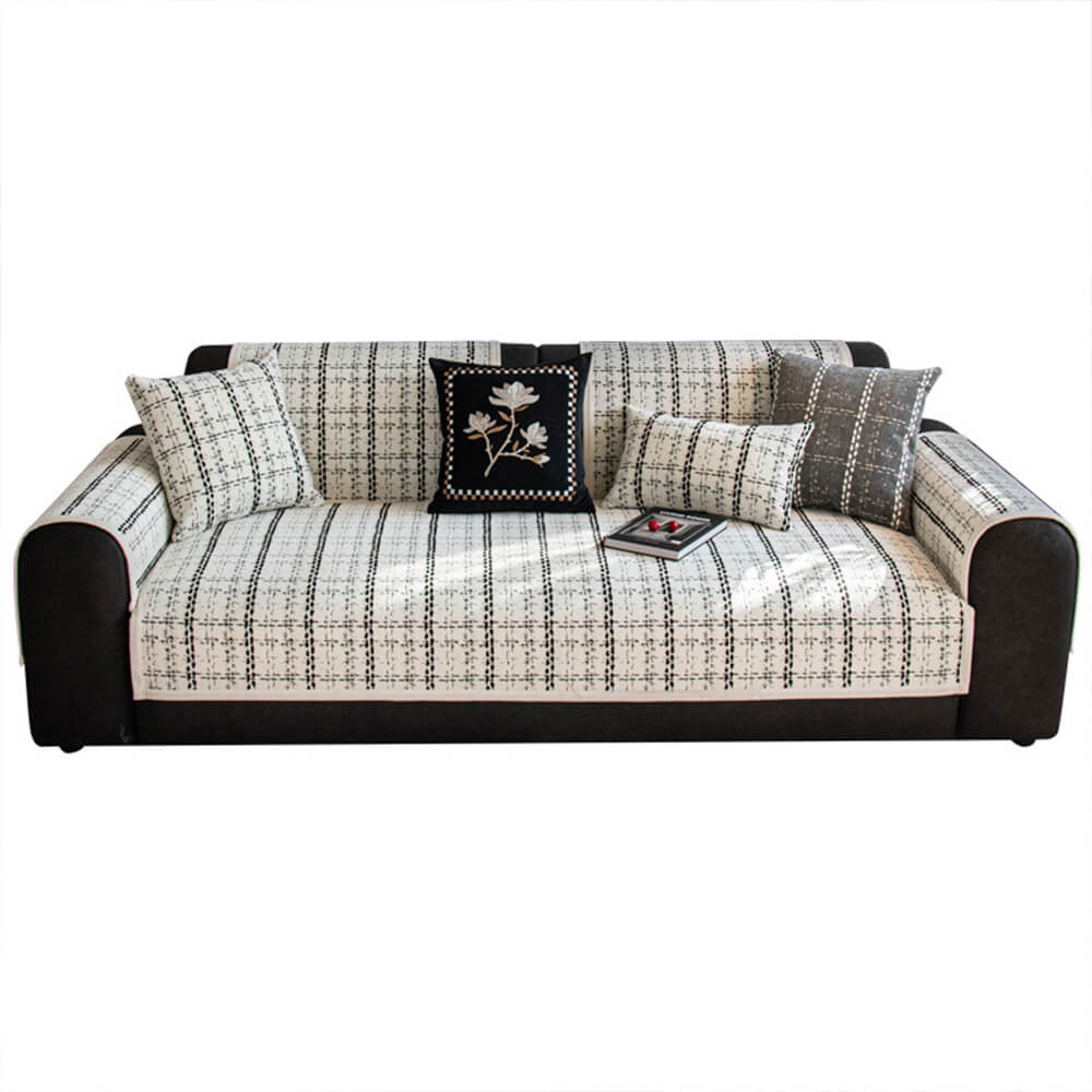 Elegant Checkered Jacquard Chenille All-Season Sofa Protector Couch Cover